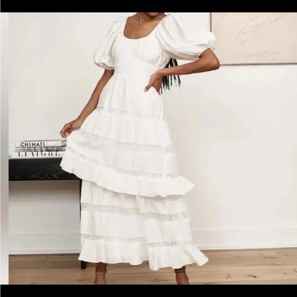 NEW NWT La Ligne Cosi White Tiered Lace Maxi Dress size‎ M reg $395 - Picture 2 of 7